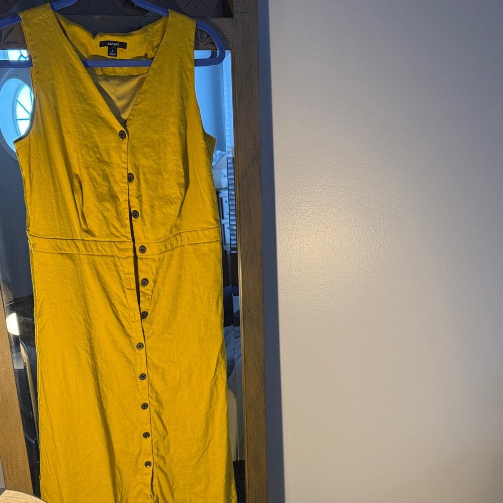 Alfani mustard Yellow Sleeveless Midi Dress - linen!